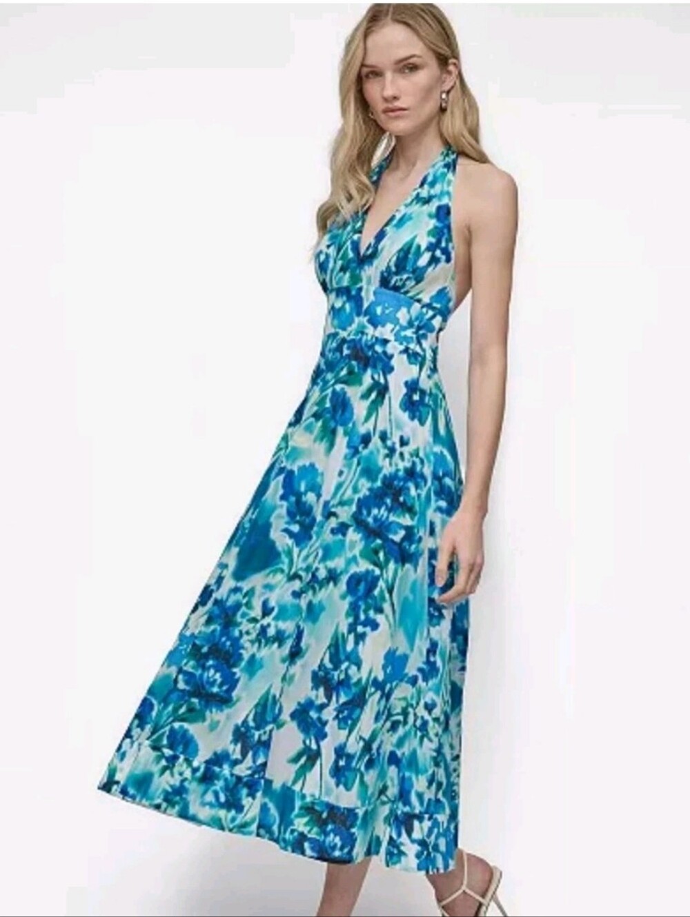 DKNY Blue Floral Halter Maxi Dress SZ4 New With Tags